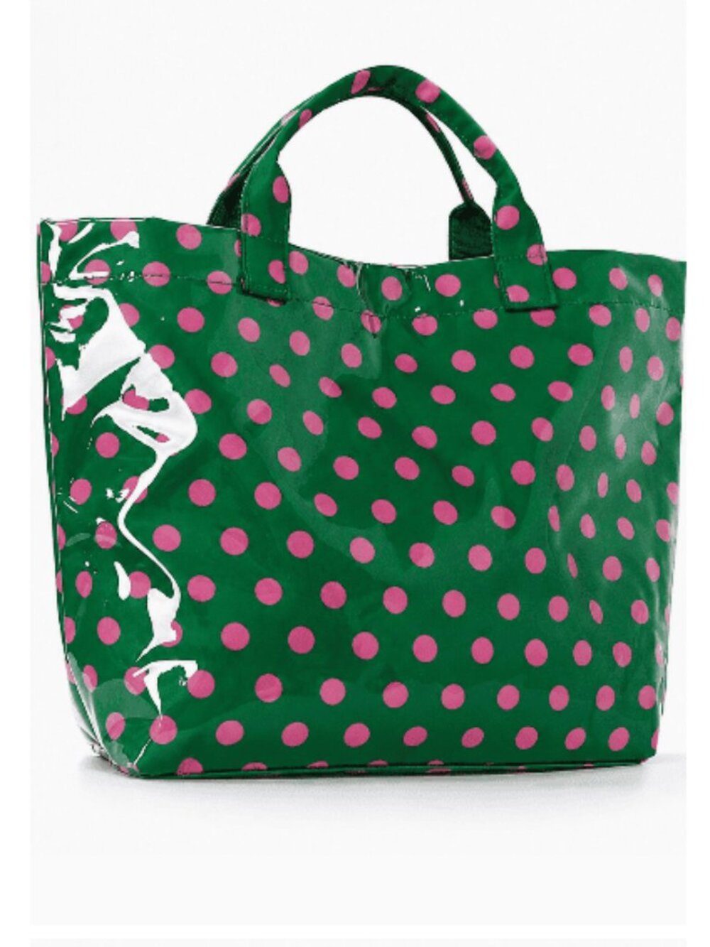 🆕️Large Polka Dot Waterproof PVC Tote Bag in Green & Pink